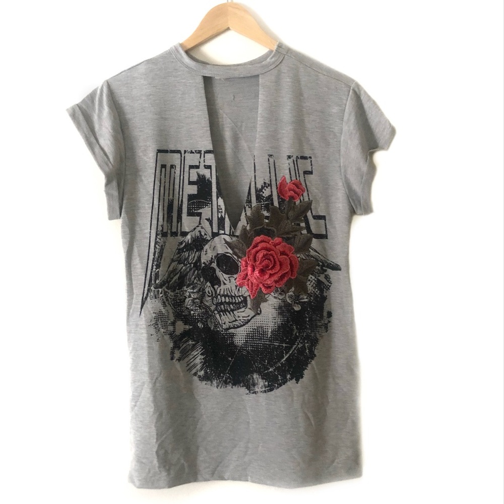 Skull and Rose Choker Neck Oversized Tee